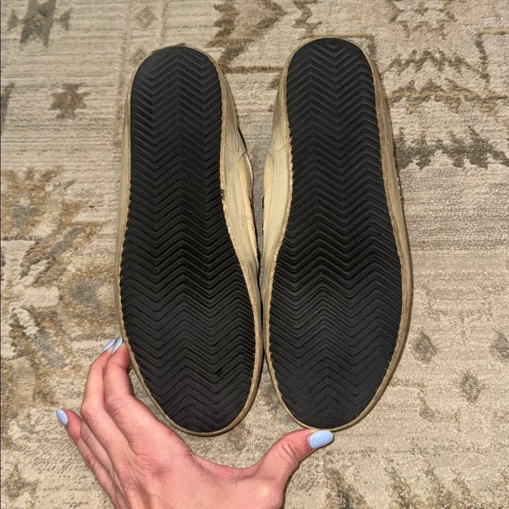 Golden Goose White Leather/Canvas Sneakers with Silver Glitter Star - Picture 12 of 14